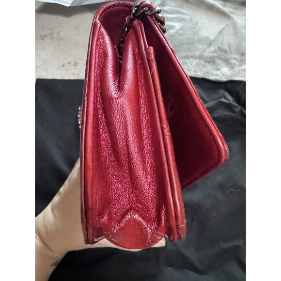 Authentic Chanel Boy Wallet On Chain WOC Metallic Red Leather W COA READ - Picture 12 of 15